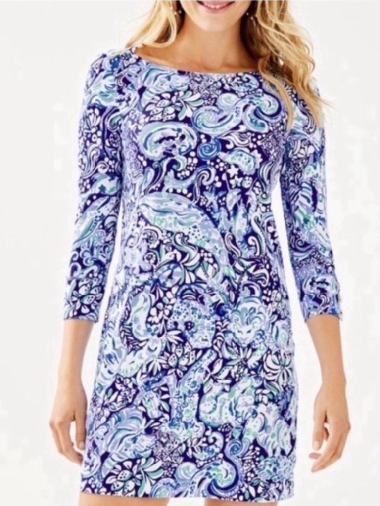 Nwt Lilly Pulitzer Sophie Dress Blue/Whit Shift Beach Dress. Upf 50+ Size Large